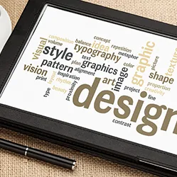 Tablette affichant les notions de design du projet